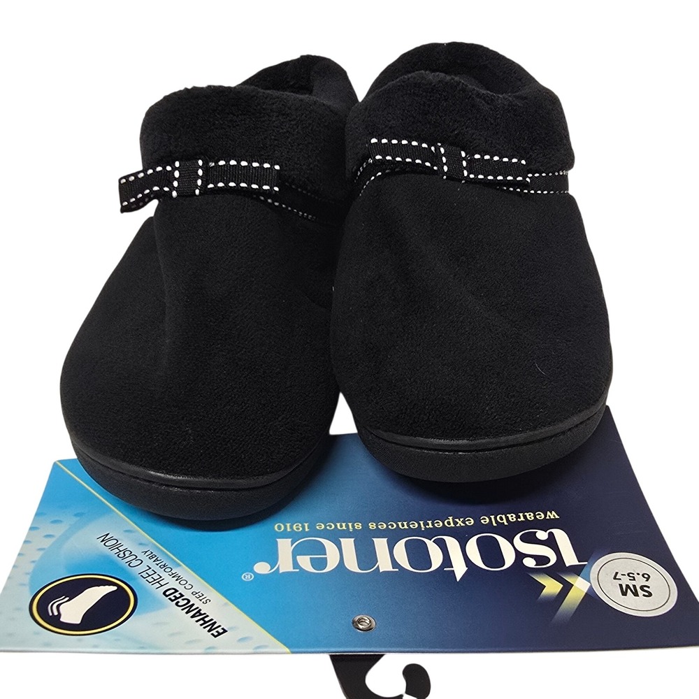 Isotoner Womens Black Microterry Clog Slippers Heel Cushion Size SM 6.5-7 NWT